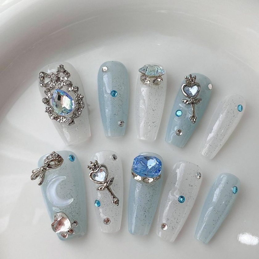 Blue ice press on nails