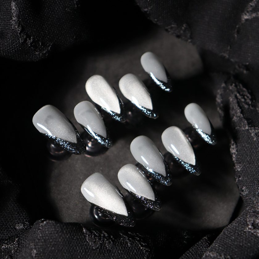 Black Swan Noble Finger Cat's Eye Texture press on nails - Image 2