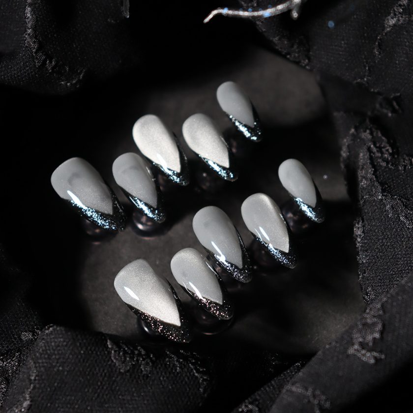 Black Swan Noble Finger Cat's Eye Texture press on nails - Image 4