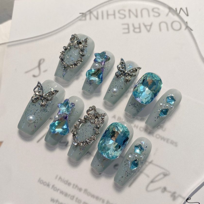 Glacier Butterfly Press on Nails