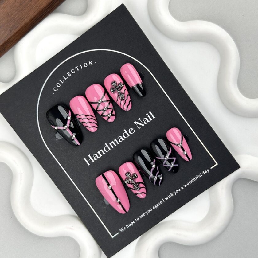 Spicy Black and Pink Press on Nails - Image 2