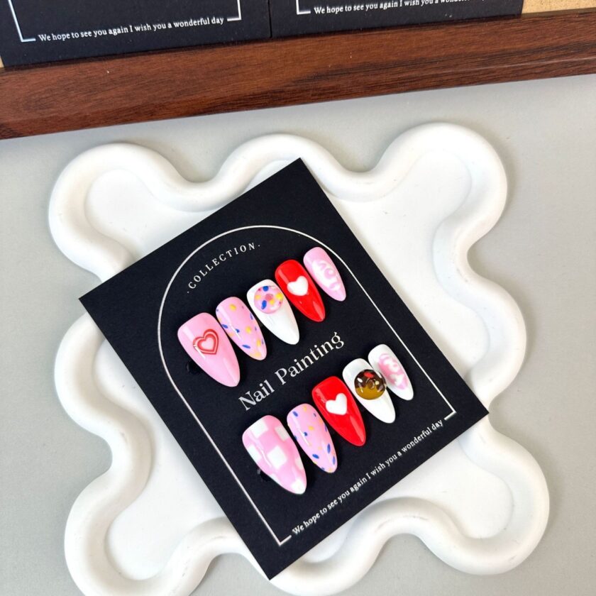 Pink Donut Press on Nails - Image 3