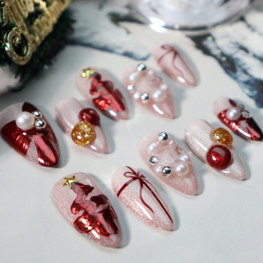 Christmas Style Pearl Press on Nails