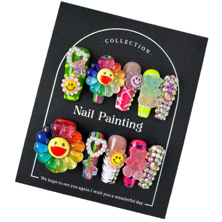 Rainbow Flower Press on Nails - Image 4