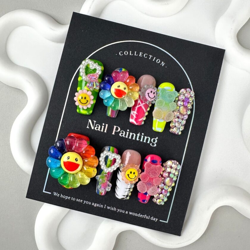 Rainbow Flower Press on Nails - Image 2