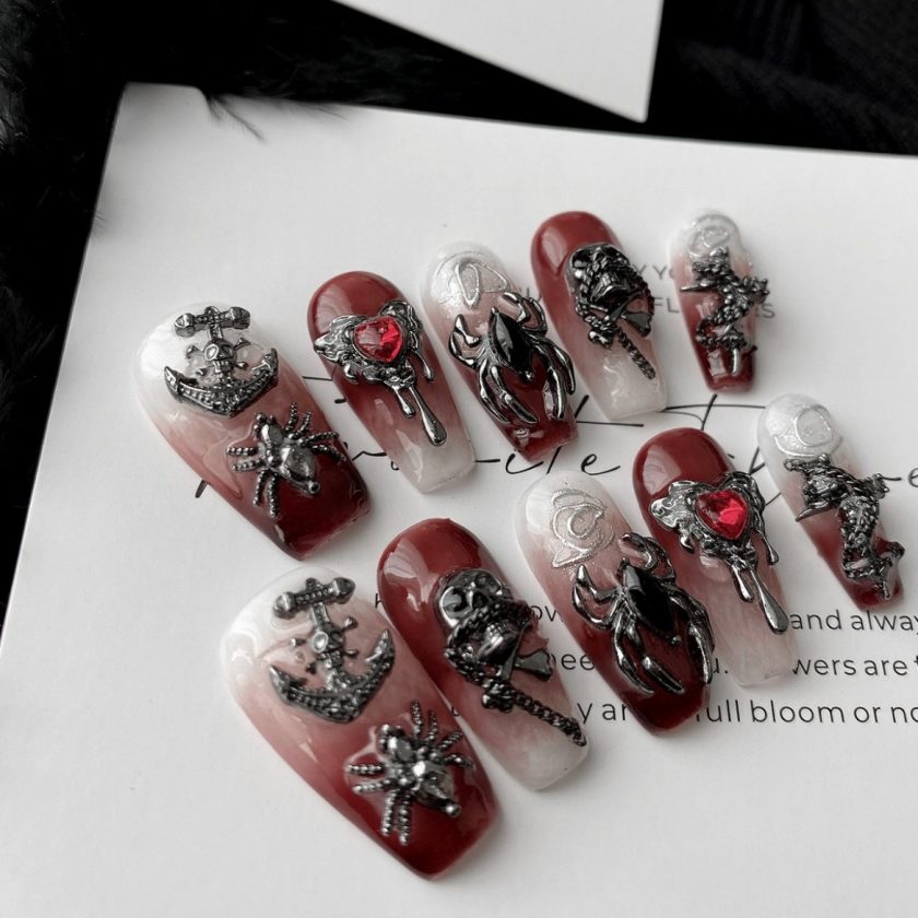 Dark Style Croce Heart Press on Nails - Image 3