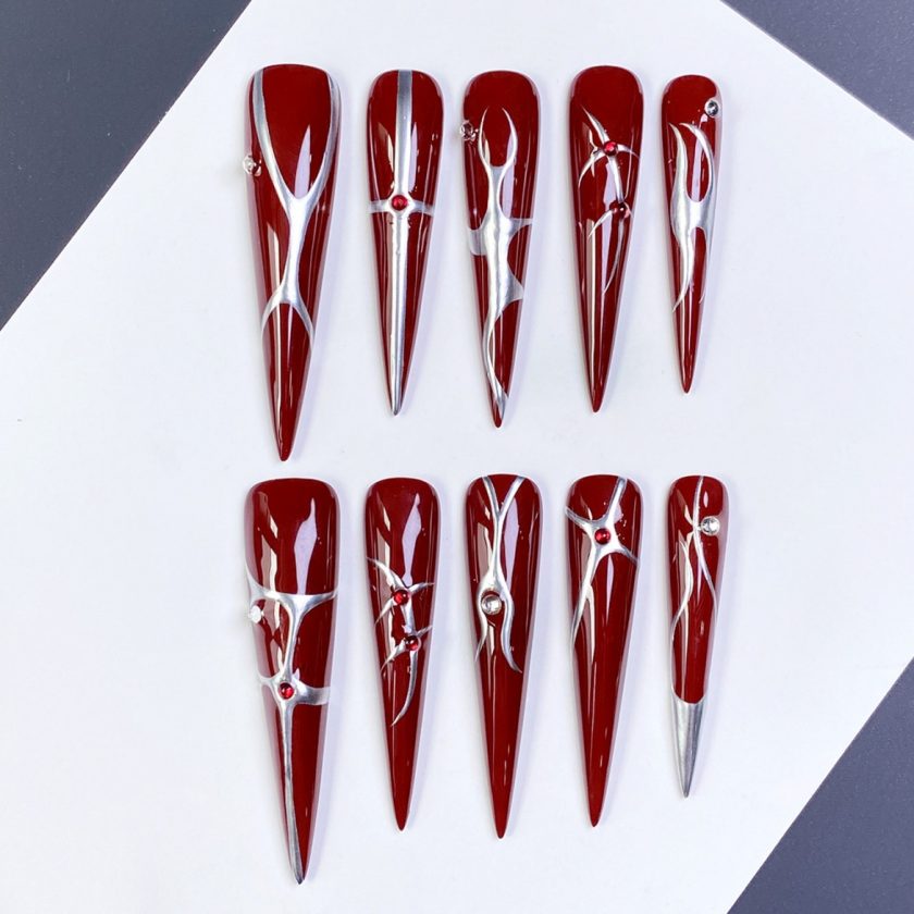 Dark Red Extra Long Stiletto Press on Nails