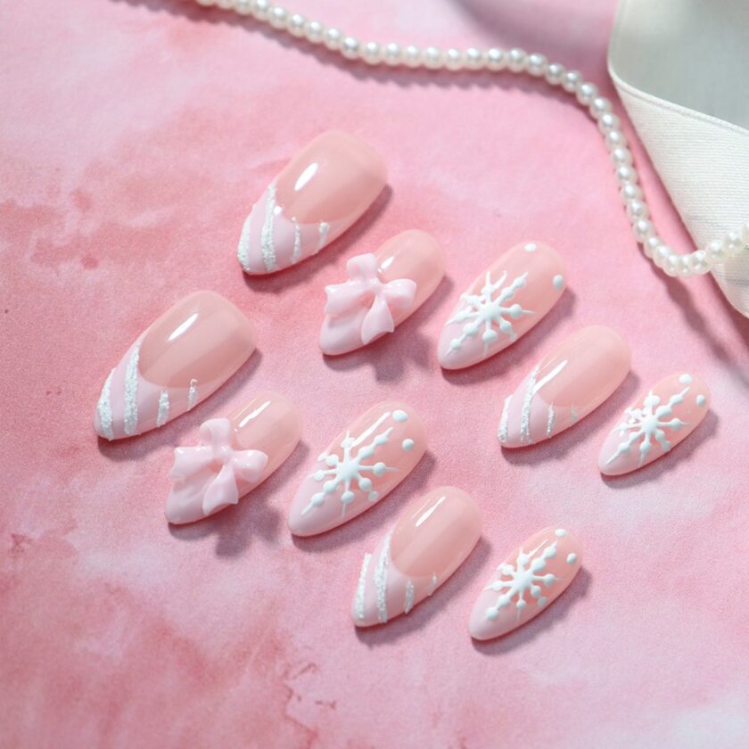 Bow and Snowflakes Press on Nails