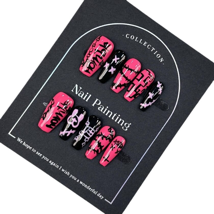 Black and Pink Graffiti Press on Nails - Image 4