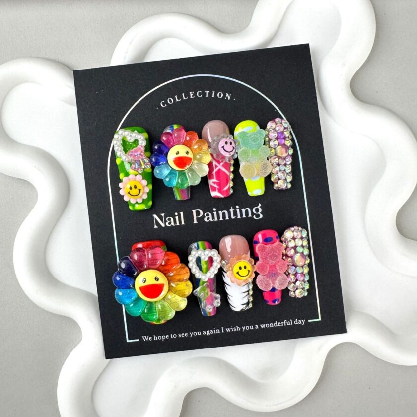 Rainbow Flower Press on Nails